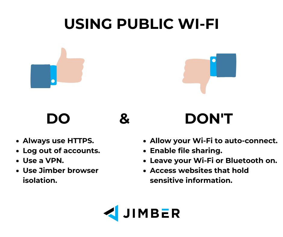 Thumbs up and down with tips about using public wi-fi