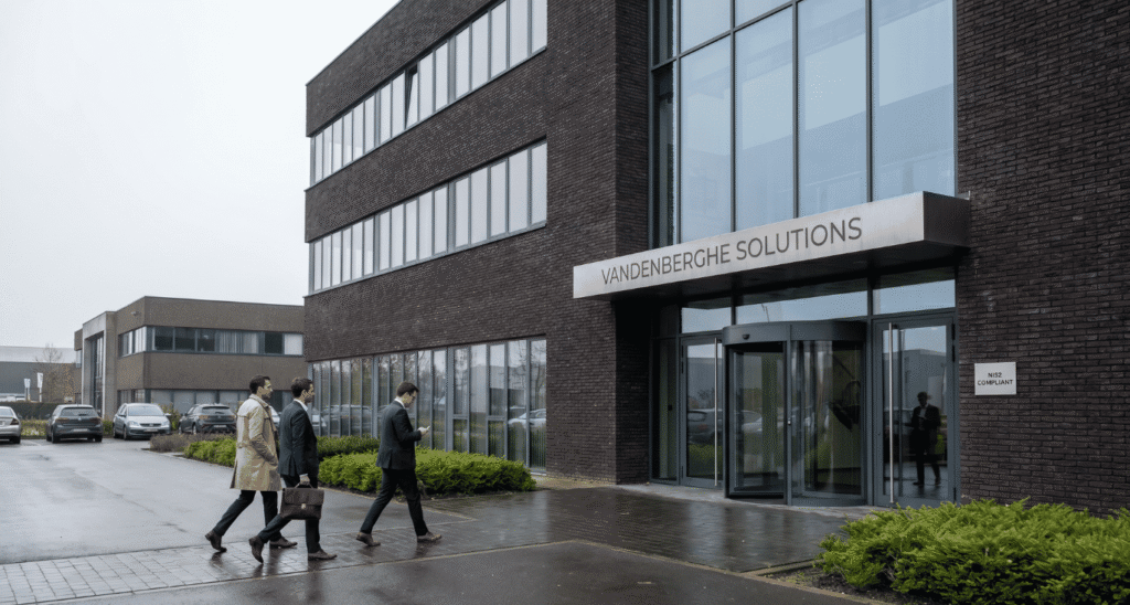 Amendes NIS2 en Belgique : à quoi ressemble l'application de la loi ? 6 Belgian business park office building representing mid-market organisations subject to NIS2