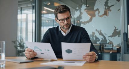 IT lead comparing two European SASE vendor options at a conference table in a modern office.