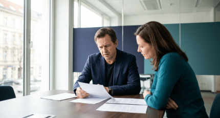 IT decision-makers reviewing a security vendor renewal contract in a European office.