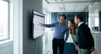 IT team reviewing data loss prevention policies on a SASE console in a European office