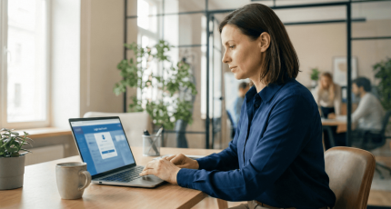 Office worker securely logging into a cloud application, illustrating how API tokens act as digital keys to verify identity in a Zero Trust architecture.