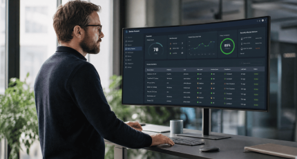 Security analyst reviewing device posture status dashboard showing compliance indicators across managed endpoints