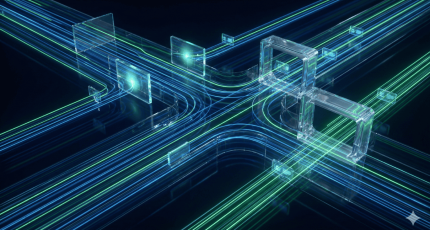 Abstract visualization of secure data pathways and isolation barriers, illustrating the shift from flat networks to identity-based network segmentation in 2026.